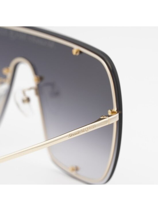 Alexander McQueen AM0362S 003 Unisex Sunglasses Gold Shield Frame, Grey Lenses main image 4